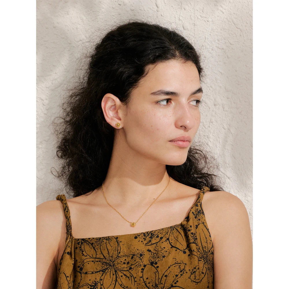 Yhpup chique aço inoxidável rosa flor corrente colar pulseira brincos conjunto ouro & platina pvd à prova dwaterproof água banhado diariamente jóias