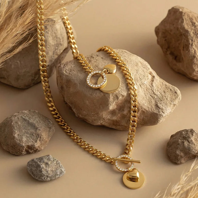 Conjunto de Joias Clássicas de Alta Qualidade Yhpup: Colar e Pulseira de Aço Inoxidável Polido Artesanal, Exquisito e à Prova d'Água