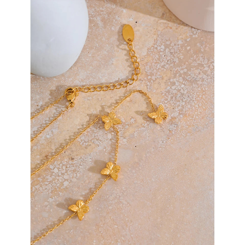 Yhpup estilo popular de aço inoxidável borboleta corrente pingente colar colar 18k banhado a ouro à prova dwaterproof água moda jóias