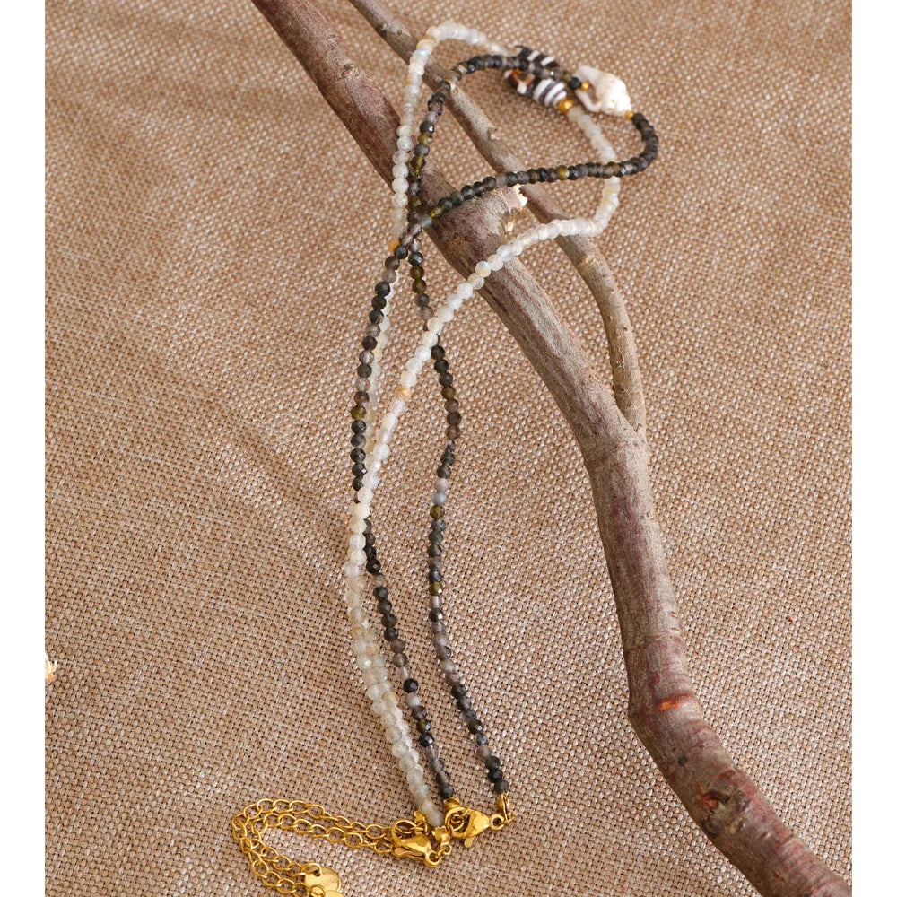 Colar de Concha em Aço Inoxidável Yhpup, Acessórios Feitos à Mão, Corrente de Pérolas de Cristal Branco e Cinza, Colar de Verão, Joias Mais Baratas