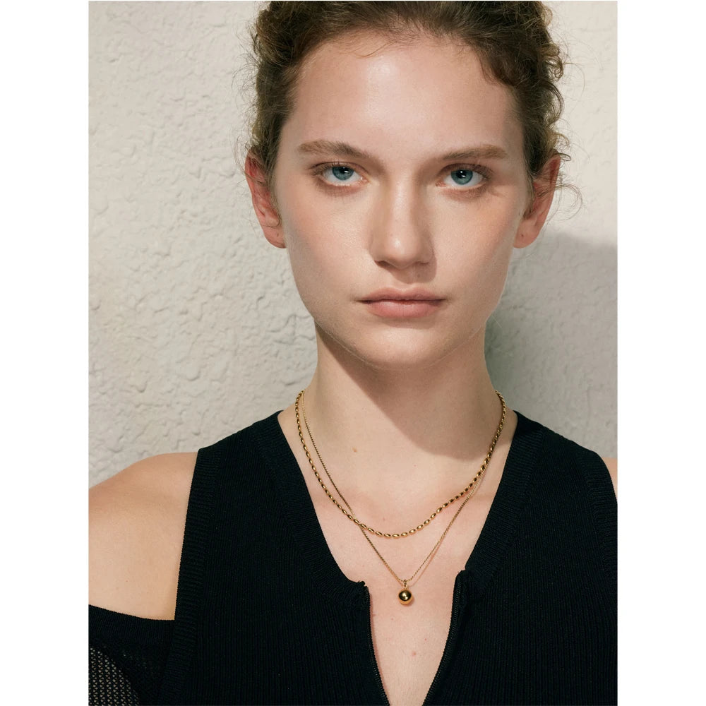 Yhpup popular aço inoxidável dupla camada corrente sobreposição colar gota contas chegadas diárias jóias resistente à água