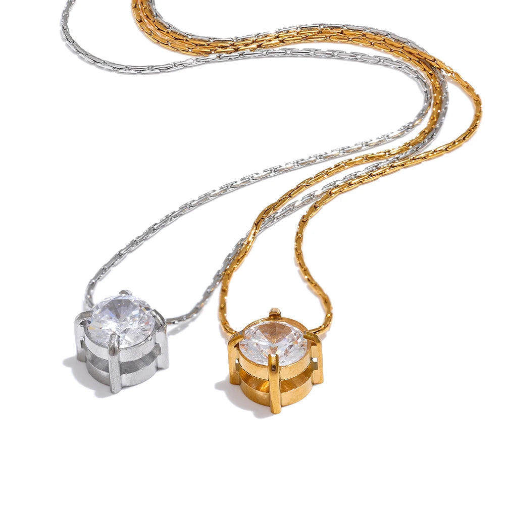 Yhpup coreano chique aço inoxidável brilhante zircônia cúbica elenco delicado colar pingente para mulheres diariamente à prova dwaterproof água jóias básicas