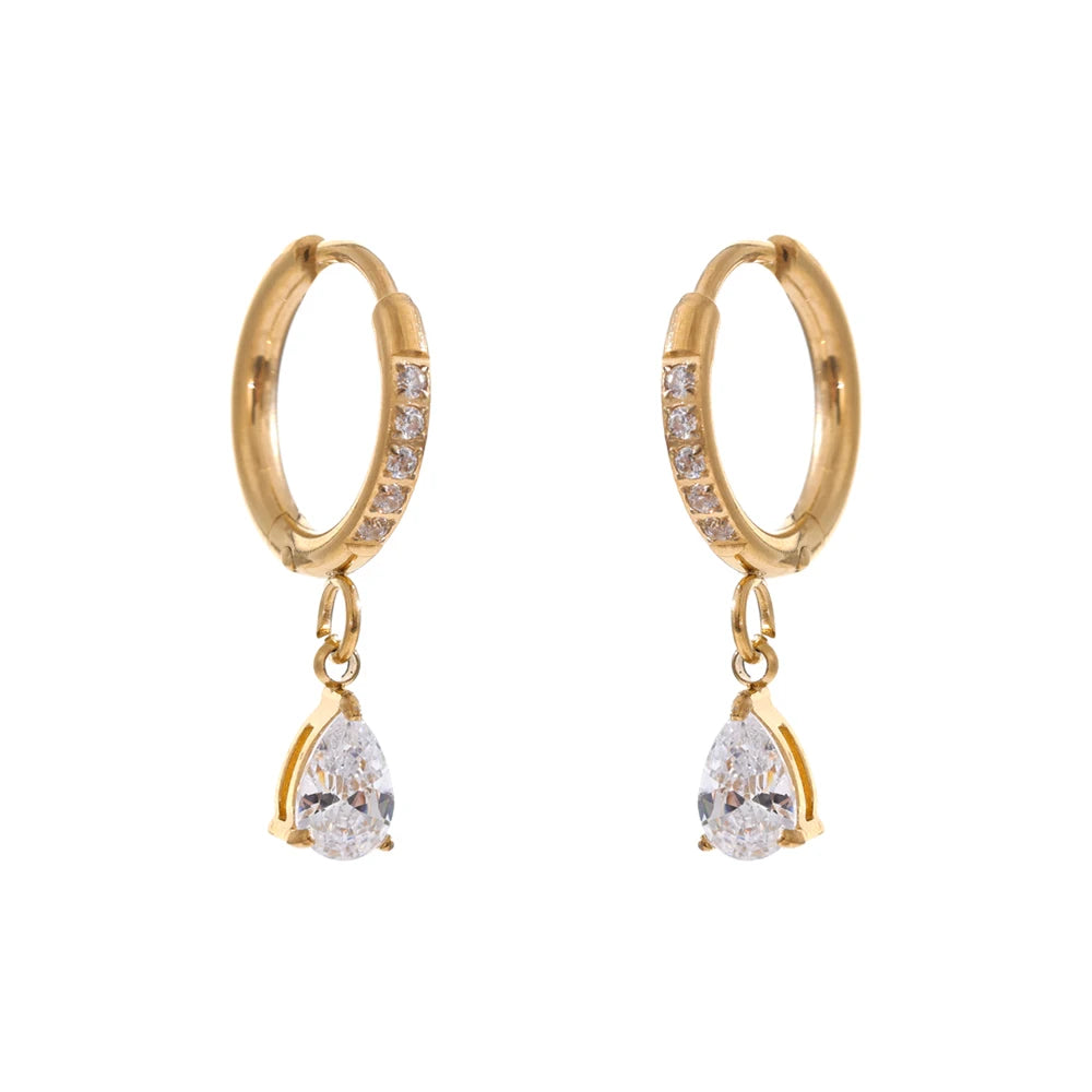 Zalzani Brincos de Argola com Zircônia Cúbica e Flor