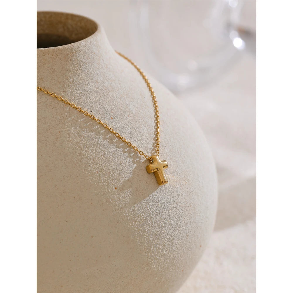 Yhpup pequeno à prova dwaterproof água de aço inoxidável chique cruz fundição charme pingente colar único clássico moda jóias bijoux femme
