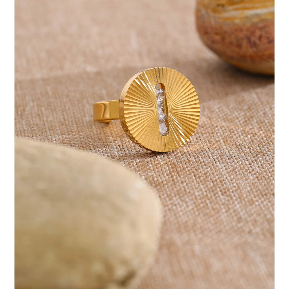 Anel Aberto de Aço Inoxidável Yhpup Fashion com Zircônia Cúbica Deslizante e Revestimento Dourado PVD – Joia para Dedo