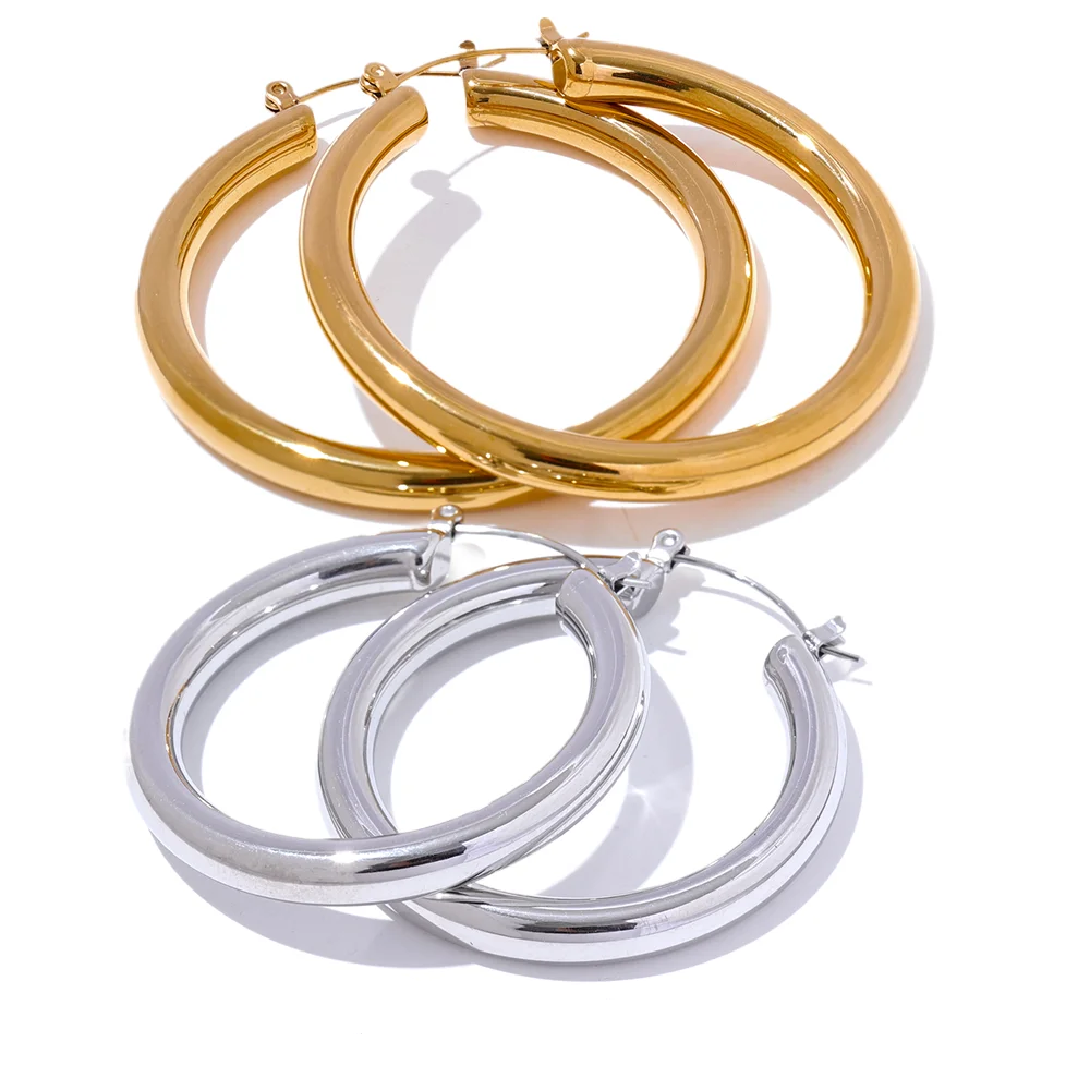 Yhpup minimalista grande elegante metal redondo oco hoop brincos anti alérgico 316l aço inoxidável na moda simples orelha jóias