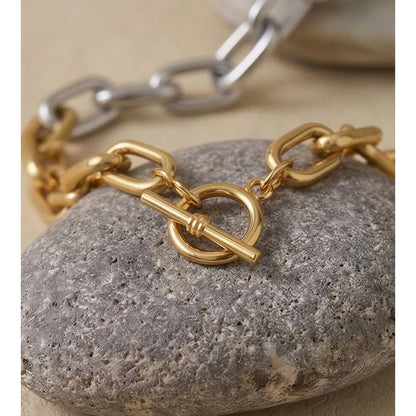 Pulseira de Corrente de Aço Inoxidável Yhpup, Resistente a Manchas, Textura Metálica, Fecho de Tarraxa, Joia de Pulso Individualista