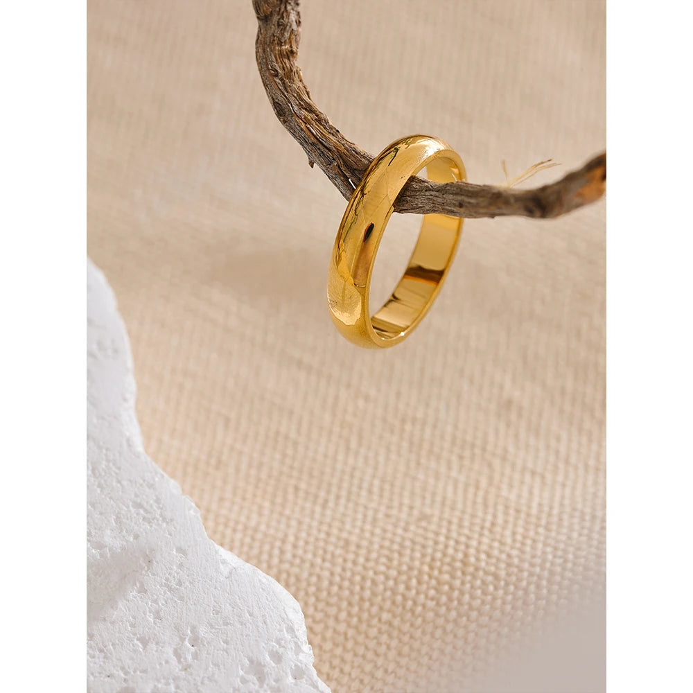 Yhpup 6789 #   Diário clássico moda aço inoxidável suave brilhante anel 18k banhado a ouro jóias hipoalergênicas de alta qualidade banhado