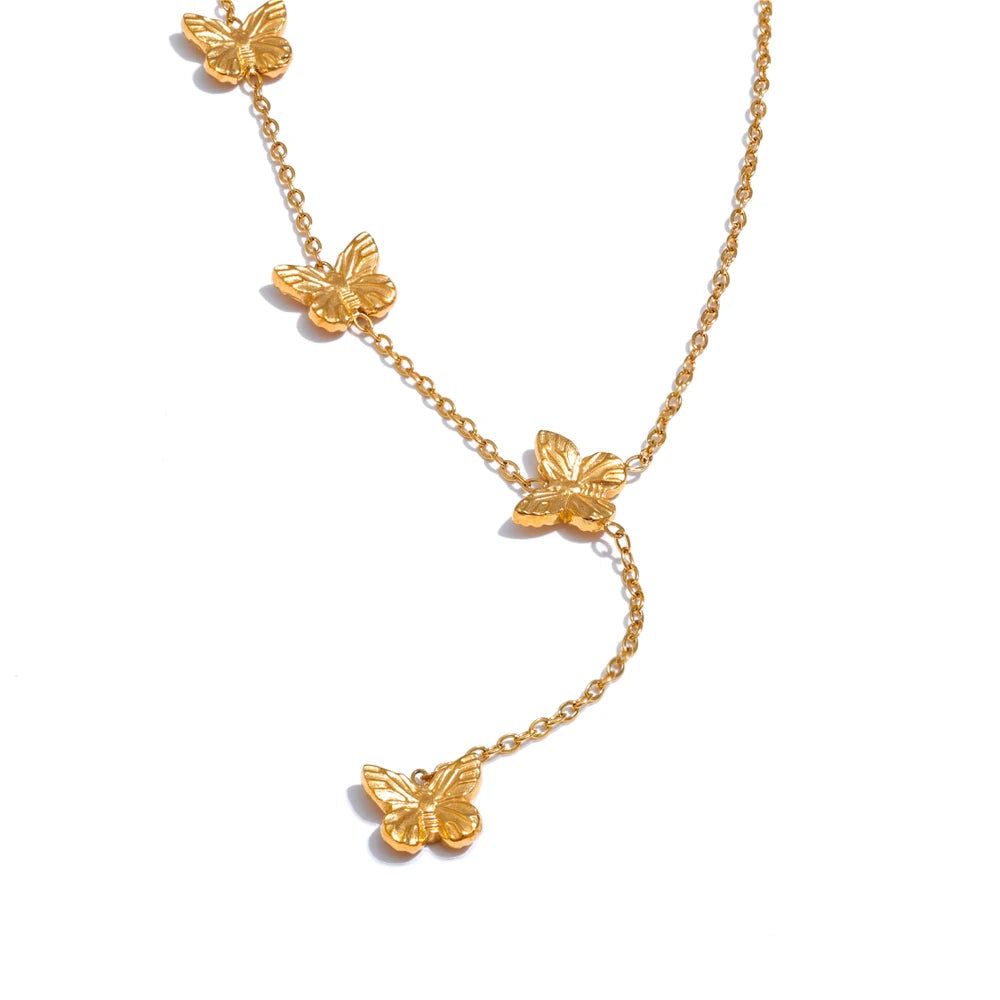 Yhpup estilo popular de aço inoxidável borboleta corrente pingente colar colar 18k banhado a ouro à prova dwaterproof água moda jóias