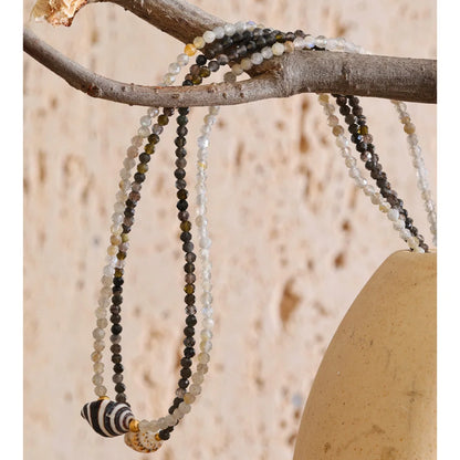 Colar de Concha em Aço Inoxidável Yhpup, Acessórios Feitos à Mão, Corrente de Pérolas de Cristal Branco e Cinza, Colar de Verão, Joias Mais Baratas