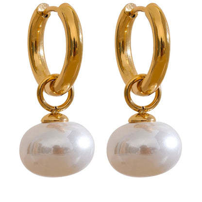 Yhpup alta qualidade imitação de pérolas gota aço inoxidável dourado coreano hoop brincos encantos moda jóias bijoux femme presente