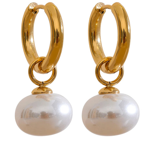 Yhpup alta qualidade imitação de pérolas gota aço inoxidável dourado coreano hoop brincos encantos moda jóias bijoux femme presente
