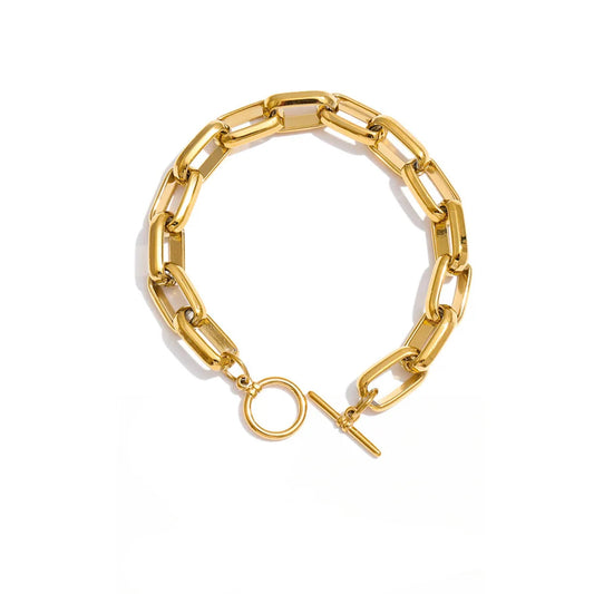 Pulseira de Corrente de Aço Inoxidável Yhpup, Resistente a Manchas, Textura Metálica, Fecho de Tarraxa, Joia de Pulso Individualista