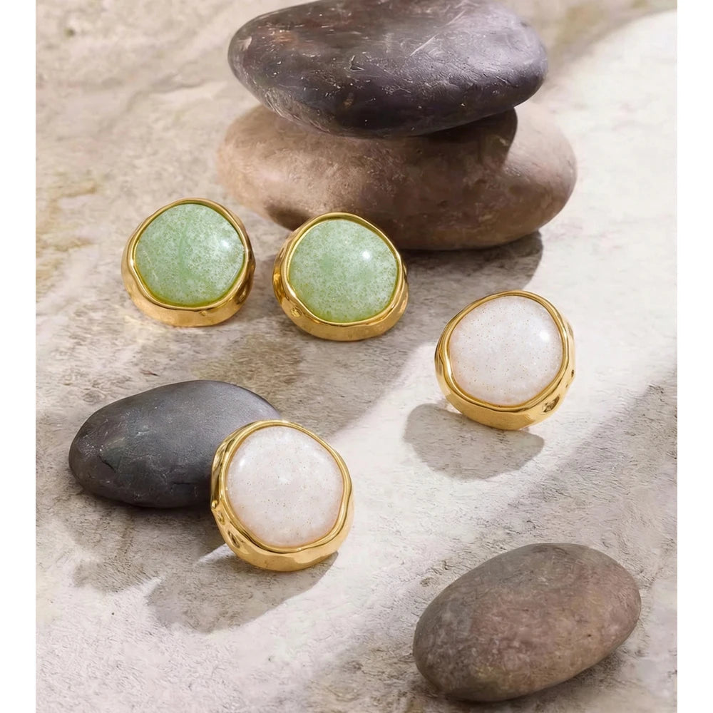 Brincos Redondos de Aço Inoxidável e Resina Acrílica Branca e Verde Yhpup 2026 - Nova Joia Popular de Moda Primavera Verão para Presente