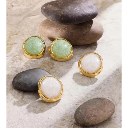Brincos Redondos de Aço Inoxidável e Resina Acrílica Branca e Verde Yhpup 2026 - Nova Joia Popular de Moda Primavera Verão para Presente