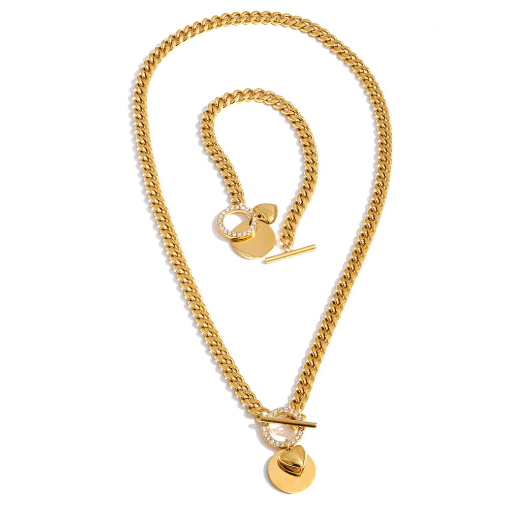 Conjunto de Joias com Zircônia Cúbica Banhado a Ouro | Zalzani