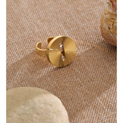 Anel Aberto de Aço Inoxidável Yhpup Fashion com Zircônia Cúbica Deslizante e Revestimento Dourado PVD – Joia para Dedo