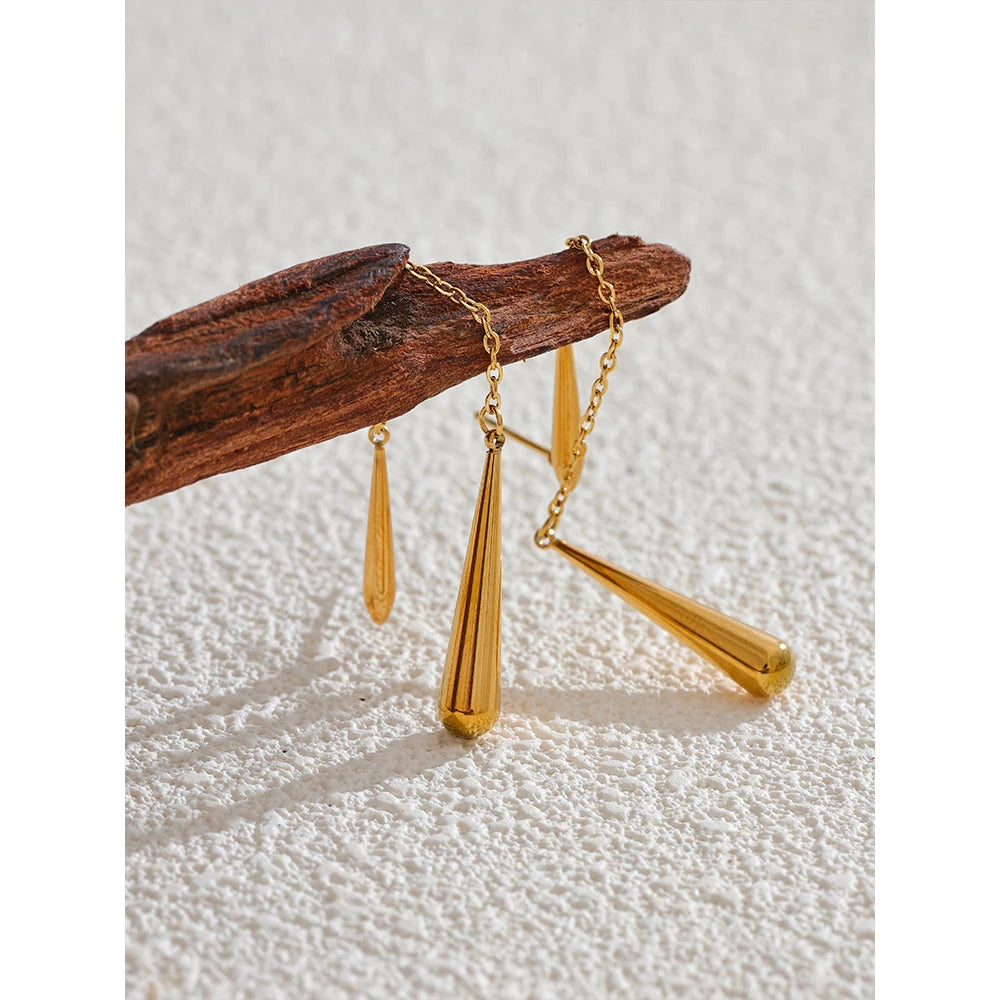 Yhpup 316l aço inoxidável lágrima corrente longo pendurado brincos personalizados moda cor de ouro evitar alergia jóias