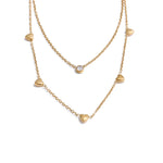 Yhpup coreano dupla camada zircônia coração chique corrente colar de verão requintado colar em camadas de aço inoxidável jóias para mulher