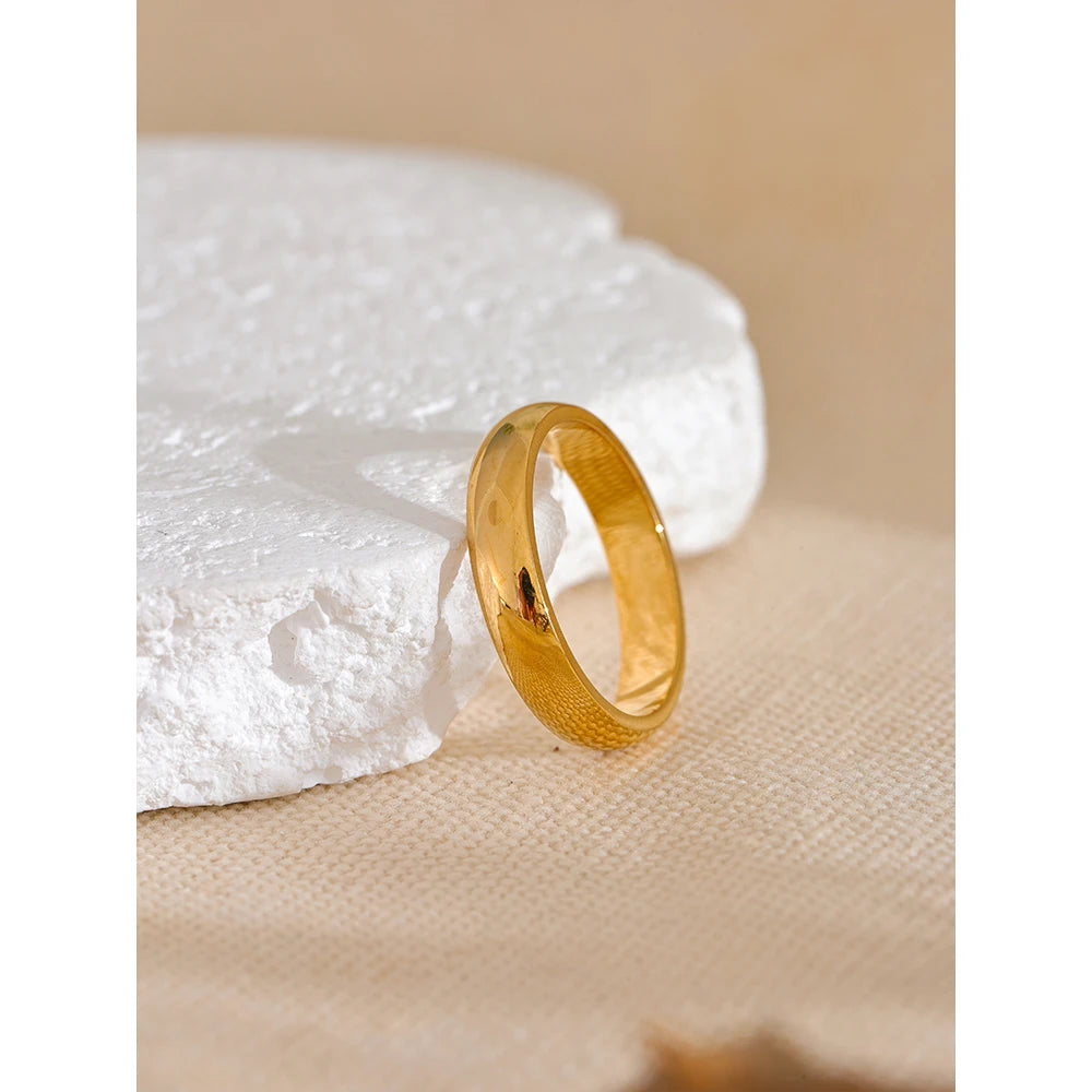 Yhpup 6789 #   Diário clássico moda aço inoxidável suave brilhante anel 18k banhado a ouro jóias hipoalergênicas de alta qualidade banhado
