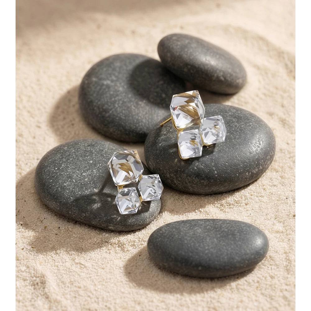 Brincos Quadrados de Cristal K9 Brilhantes Yhpup 2026 para Mulheres em Aço Inoxidável de Alta Qualidade, Joias Elegantes e Populares, Presente à Prova d'Água