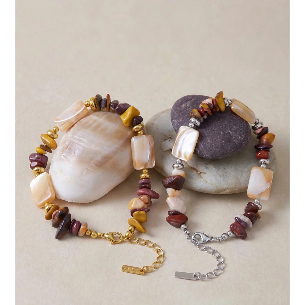 Pulseira de Corrente Yhpup em Aço Inoxidável com Pedra Natural e Concha, Joia de Pulso Artesanal com Contas, Moda Verão 2026, Presente à Prova d'Água