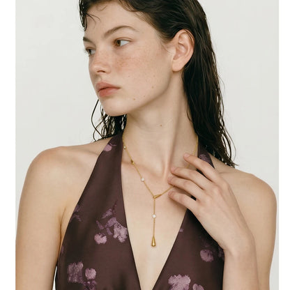Colar Feminino Yhpup de Aço Inoxidável com Zircônia Cúbica e Pingente de Corrente – Acessório de Joalheria Delicado, Moderno e Sexy para Uso Diário no Verão