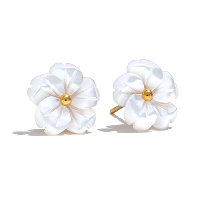 Brincos Flor de Concha Natural Banhados a Ouro | Zalzani