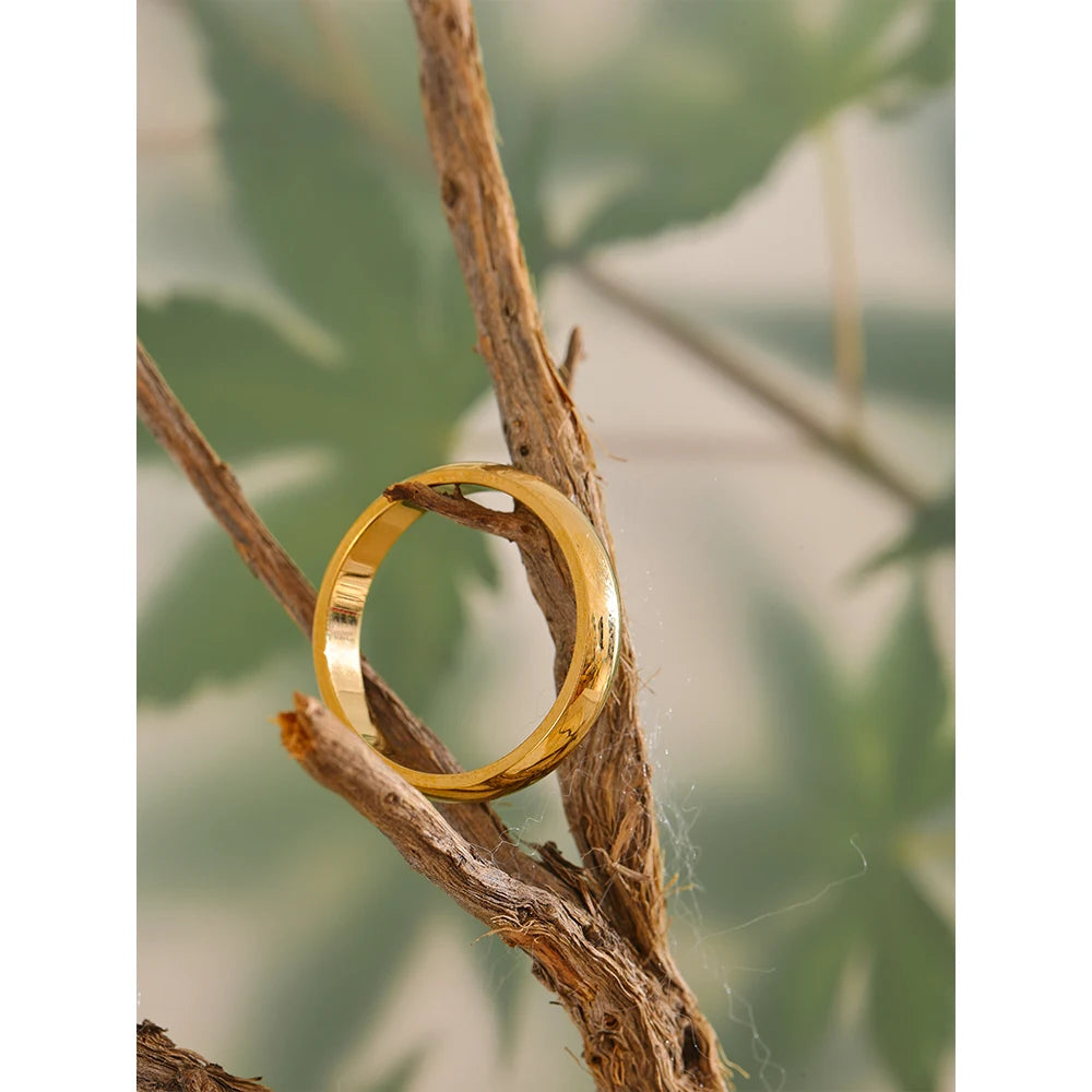 Yhpup 6789 #   Diário clássico moda aço inoxidável suave brilhante anel 18k banhado a ouro jóias hipoalergênicas de alta qualidade banhado