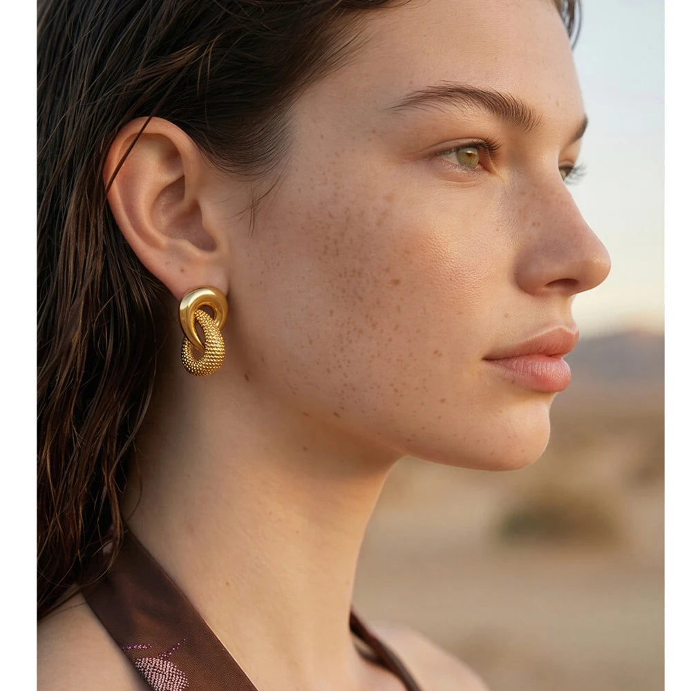 Brincos de Metal em Aço Inoxidável Yhpup para Mulheres, Design Geométrico Personalizado e Único, Joias de Metal com Textura Fashion 2026