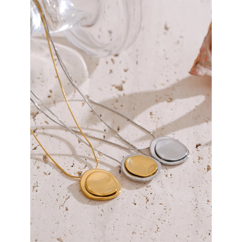 Yhpup duplo redondo pingente moda colar resistente à água metal aço inoxidável diário à prova ddiy água jóias recomendar