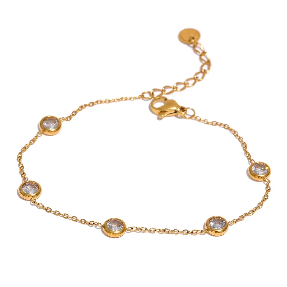 Pulseira Cristal com Zircônia Cúbica Banhada a Ouro | Zalzani