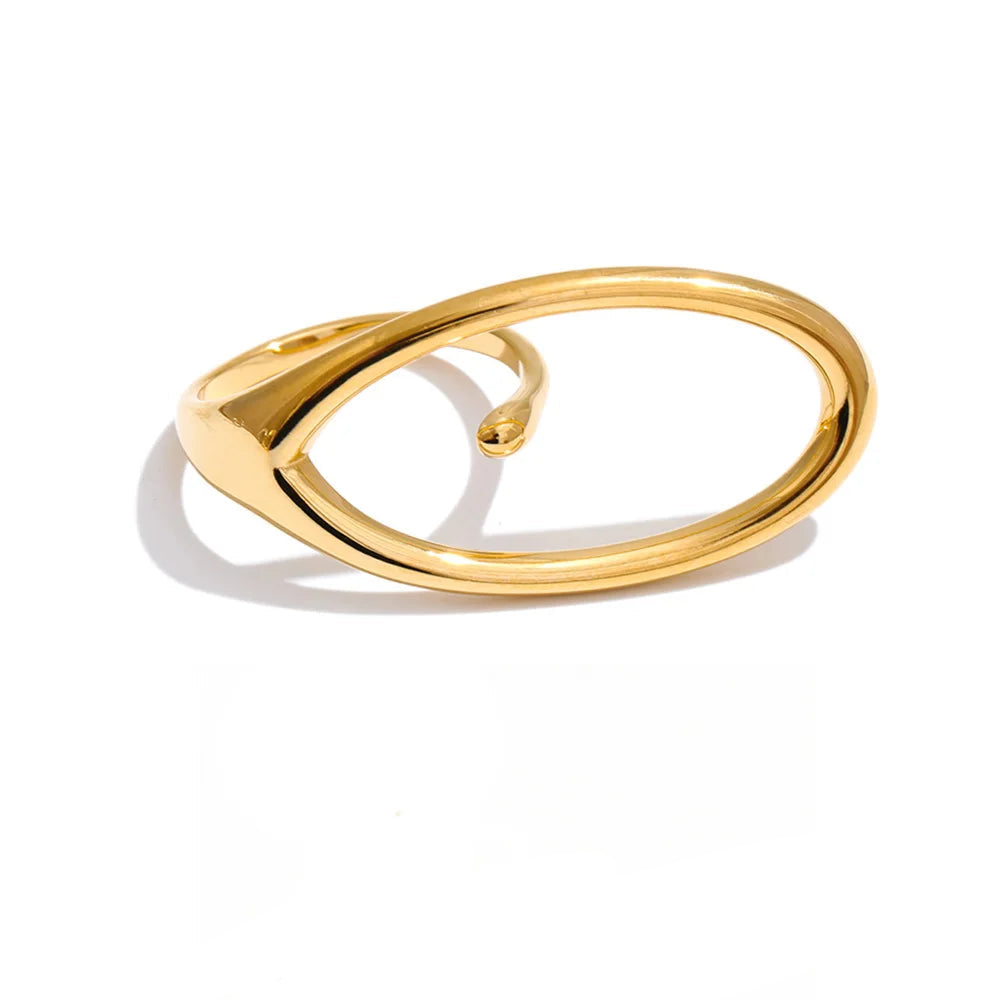 Anel Ajustável Oco Geométrico Oval de Aço Inoxidável Yhpup 2026 para Mulheres – Joia de Dedo Elegante, Exclusiva e Minimalista, Presente de Moda