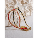 Yhpup requintado preto vermelho poliéster fio artesanal corrente chique pulseira fina pulseira de aço inoxidável coreano delicado jóias presente