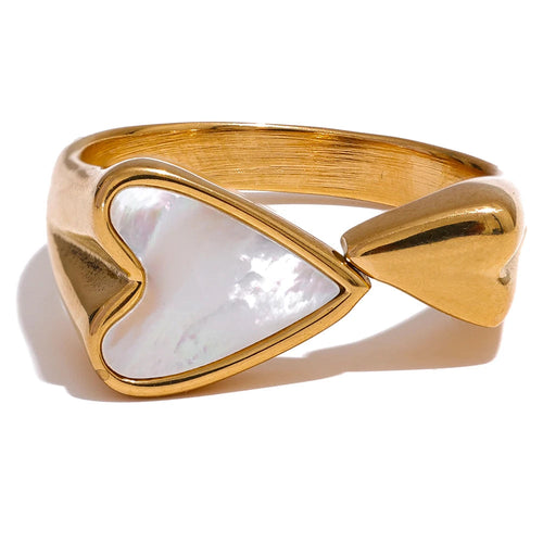 Yhpup concha acrílico coração aço inoxidável elegante anel para mulheres encantos textura de metal à prova dwaterproof água jóias douradas presente de gala