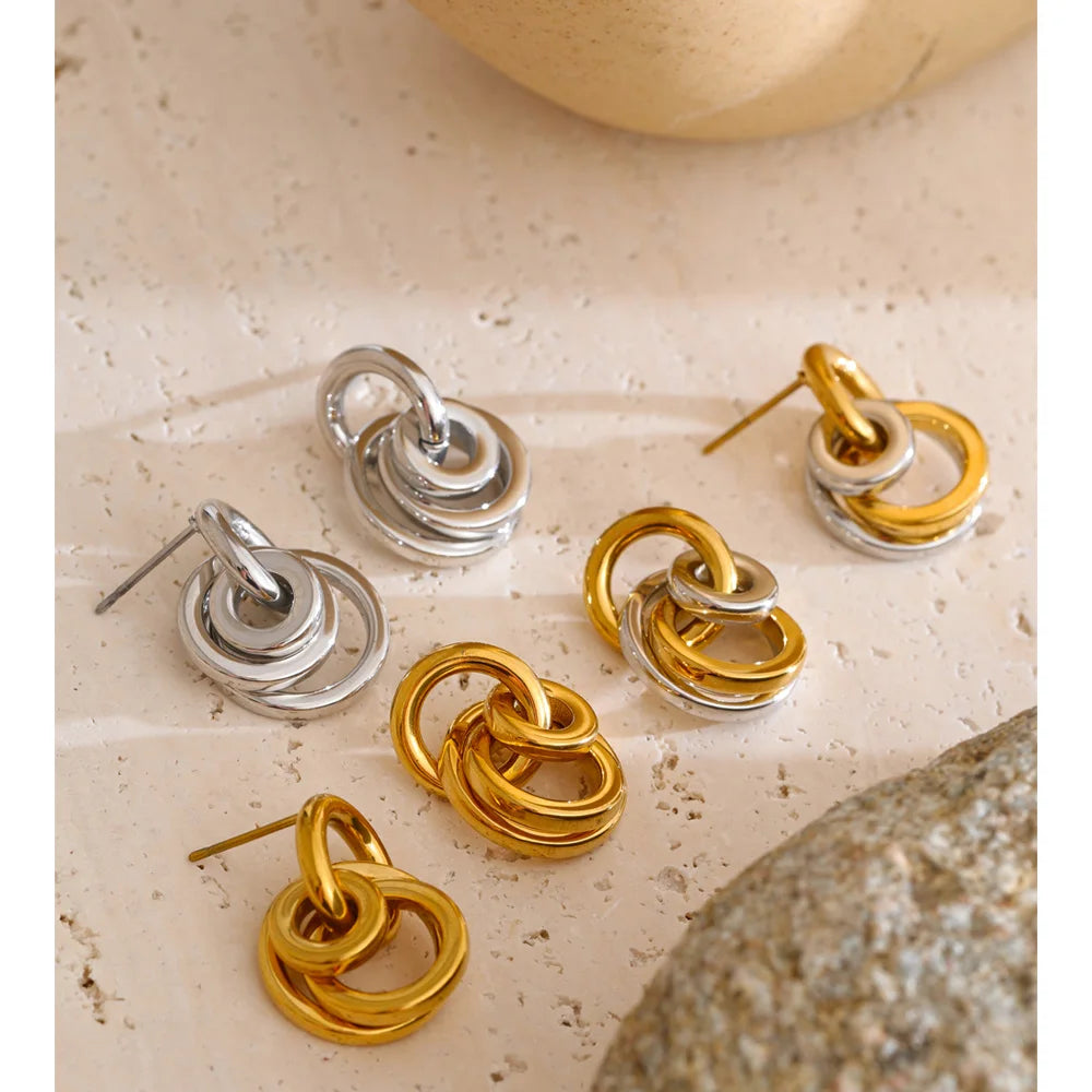 Yhpup novo aço inoxidável multi círculo redondo brincos 2025 à prova dwaterproof água diariamente recomendar moda atraente feminino jóias presente