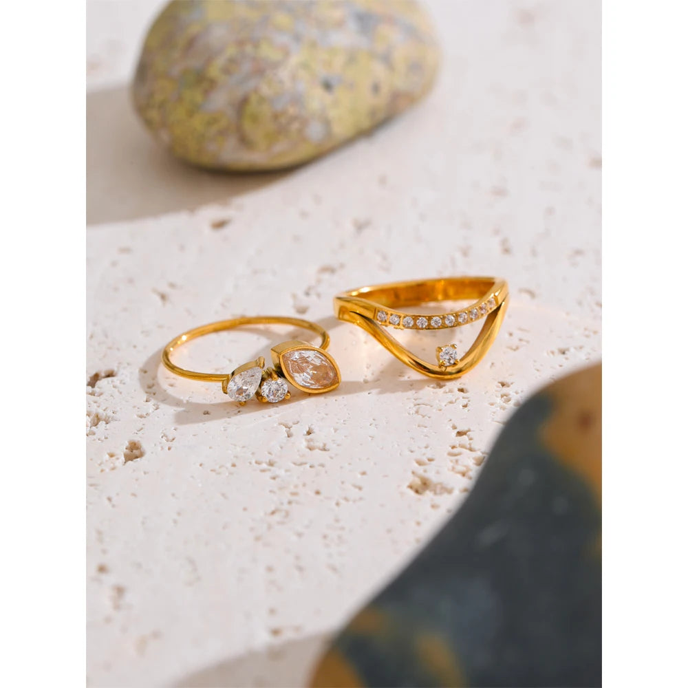 Yhpup tamanho 6 7 8 delicado brilhante cnc zircônia cúbica anel de alta qualidade 18k ouro pvd banhado a aço inoxidável dedo jóias presente