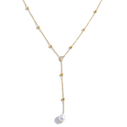 Colar Y com Zircônia Cúbica e Pérolas Banhado a Ouro | Zalzani