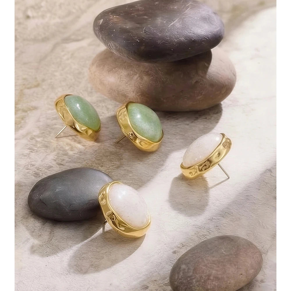Brincos Redondos de Aço Inoxidável e Resina Acrílica Branca e Verde Yhpup 2026 - Nova Joia Popular de Moda Primavera Verão para Presente