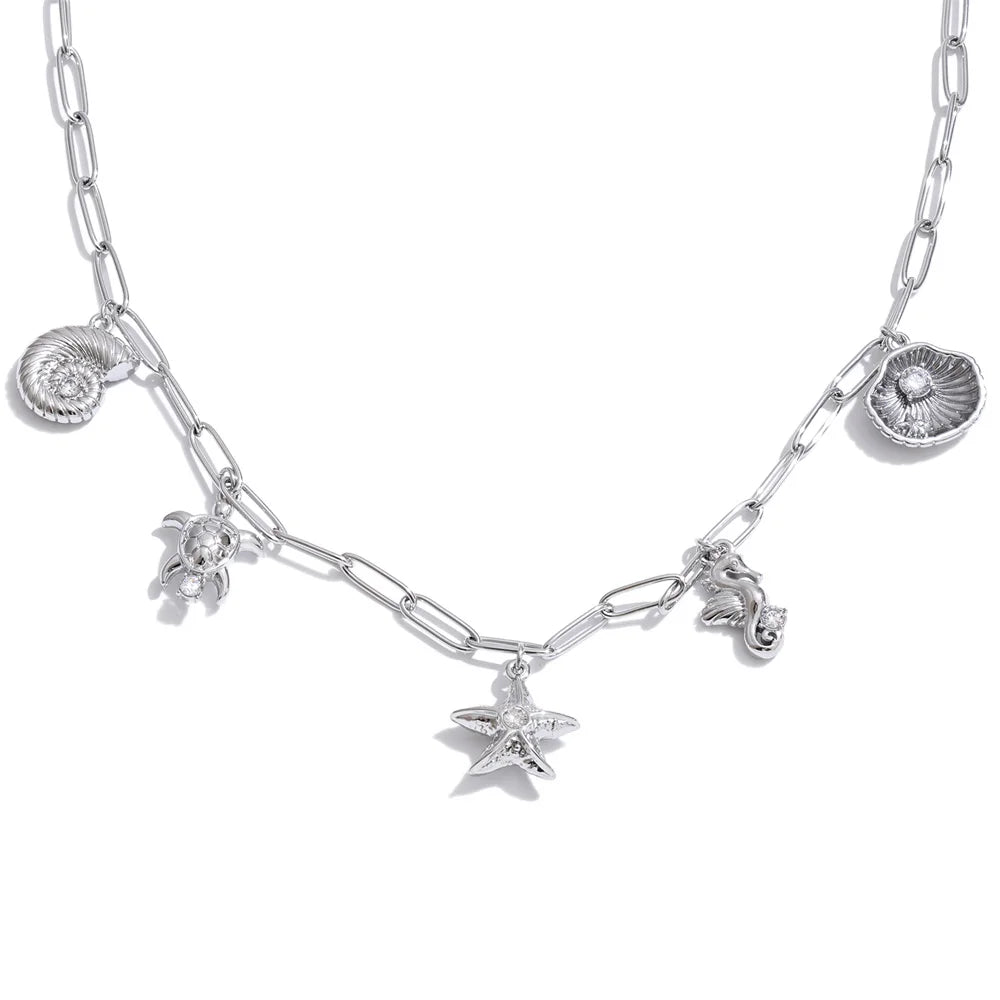 Colar Concha e Estrela-do-mar com Zircônia - Zalzani