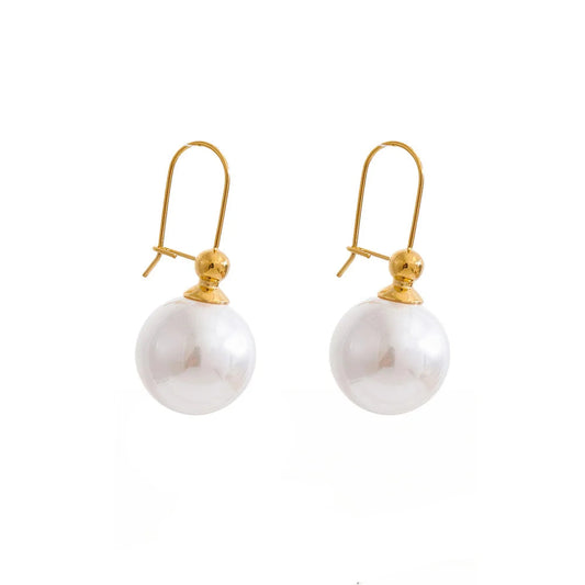 Brincos Redondos de Pérolas Simuladas Coreanas em Aço Inoxidável Yhpup para Mulheres, Cor Ouro Platina, Revestimento PVD, Joias Diárias Populares e Elegantes