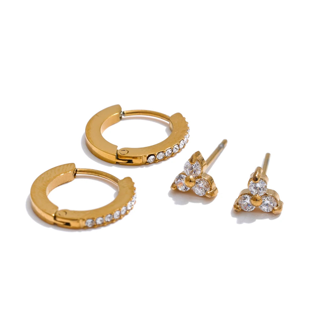 Conjunto de Brincos com Zircônia Cúbica Banhado a Ouro | Zalzani