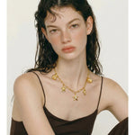 Colar com Pingente de Concha e Estrela-do-mar da Série Ocean Yhpup em Aço Inoxidável com Zircônia, Banhado a Ouro 16K e PVD Platina, Joia de Verão