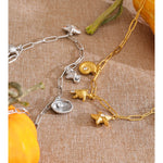 Colar com Pingente de Concha e Estrela-do-mar da Série Ocean Yhpup em Aço Inoxidável com Zircônia, Banhado a Ouro 16K e PVD Platina, Joia de Verão