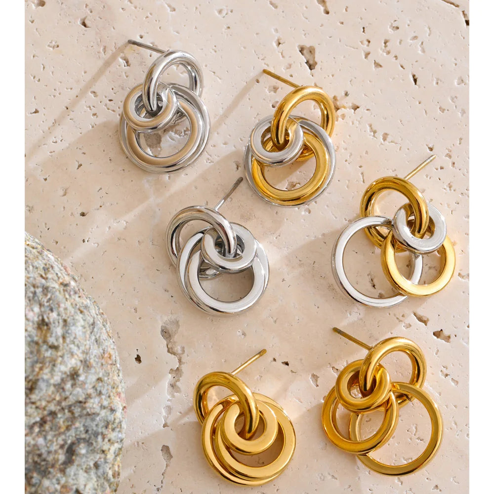 Yhpup novo aço inoxidável multi círculo redondo brincos 2025 à prova dwaterproof água diariamente recomendar moda atraente feminino jóias presente