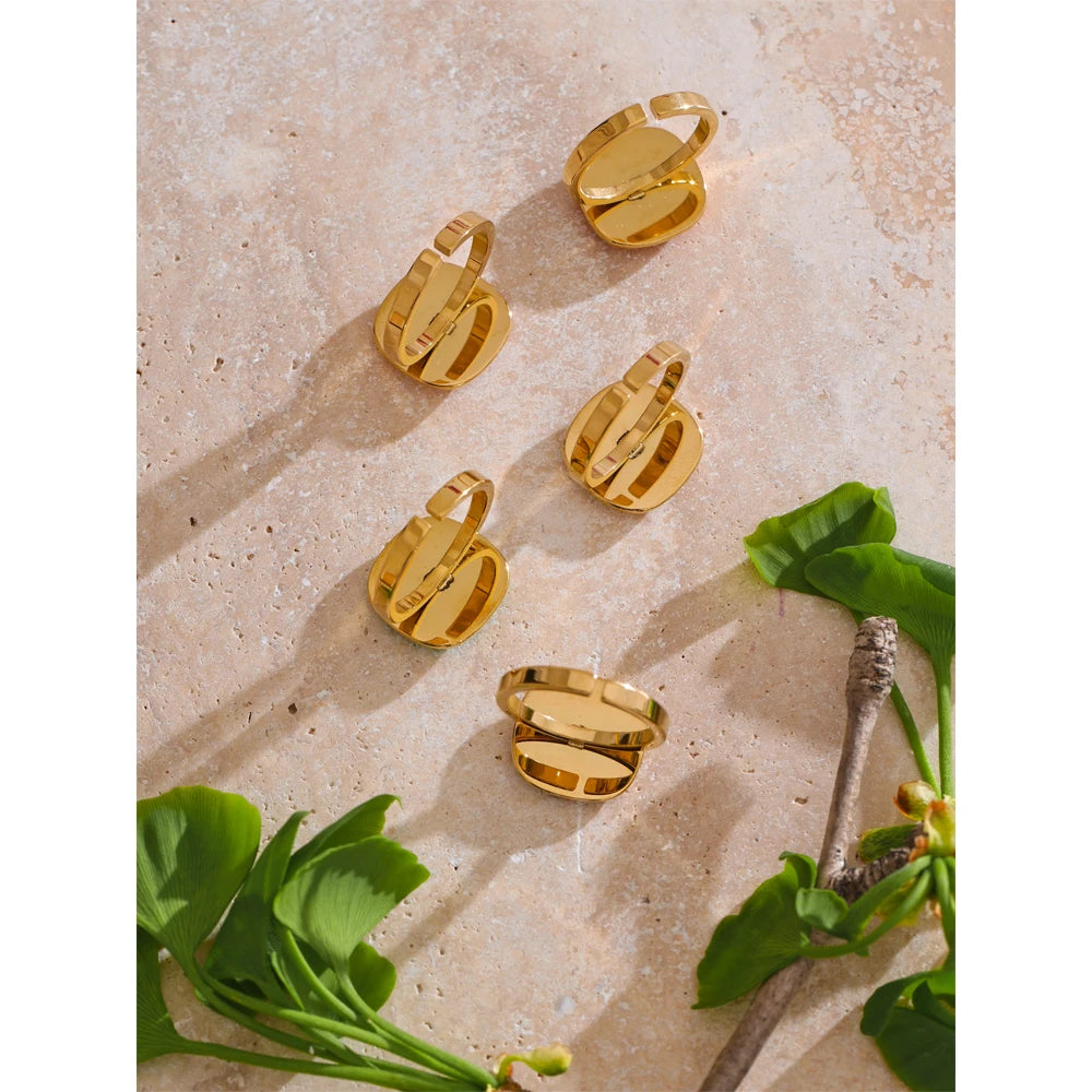 Yhpup chegadas doces doce quadrado anel ajustável 18k dourado pvd banhado a aço inoxidável verão popular charme jóias presente