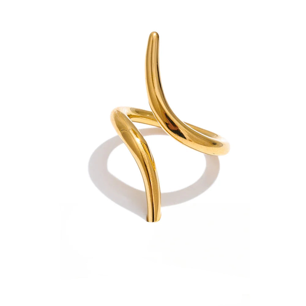 Anel Minimalista Ajustável em Aço Inoxidável Yhpup, Cor Platina Dourada 16K, Revestido em PVD, Joia Casual para Uso Diário, Presente
