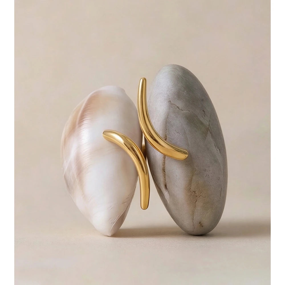 Anel Minimalista Ajustável em Aço Inoxidável Yhpup, Cor Platina Dourada 16K, Revestido em PVD, Joia Casual para Uso Diário, Presente