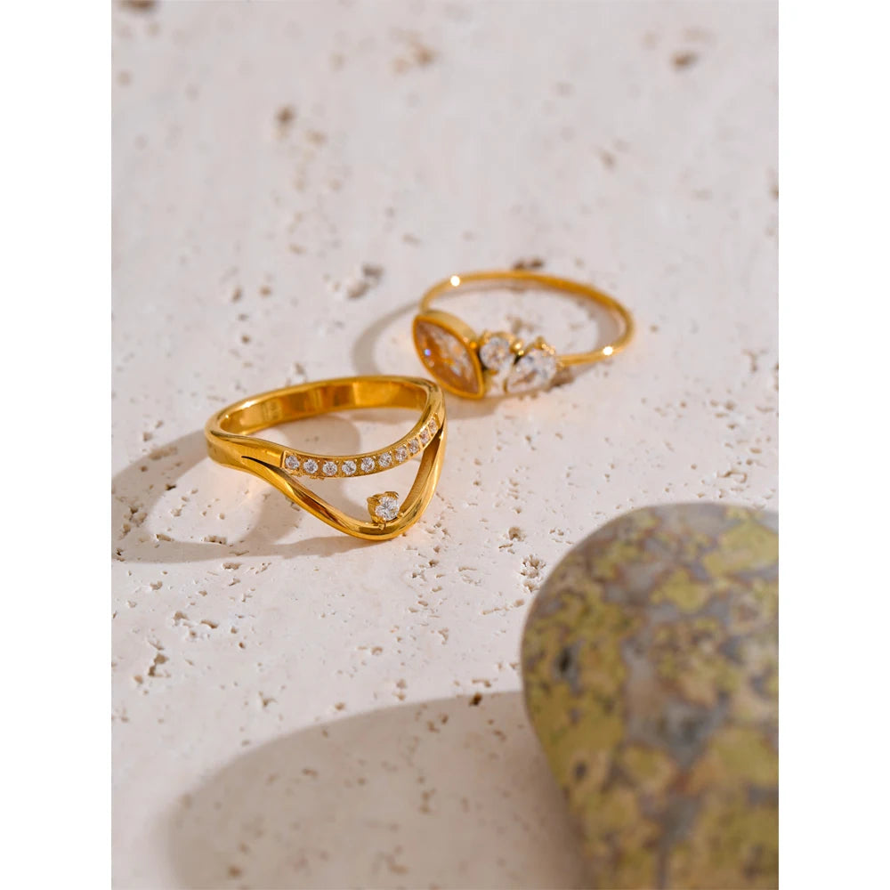 Yhpup tamanho 6 7 8 delicado brilhante cnc zircônia cúbica anel de alta qualidade 18k ouro pvd banhado a aço inoxidável dedo jóias presente