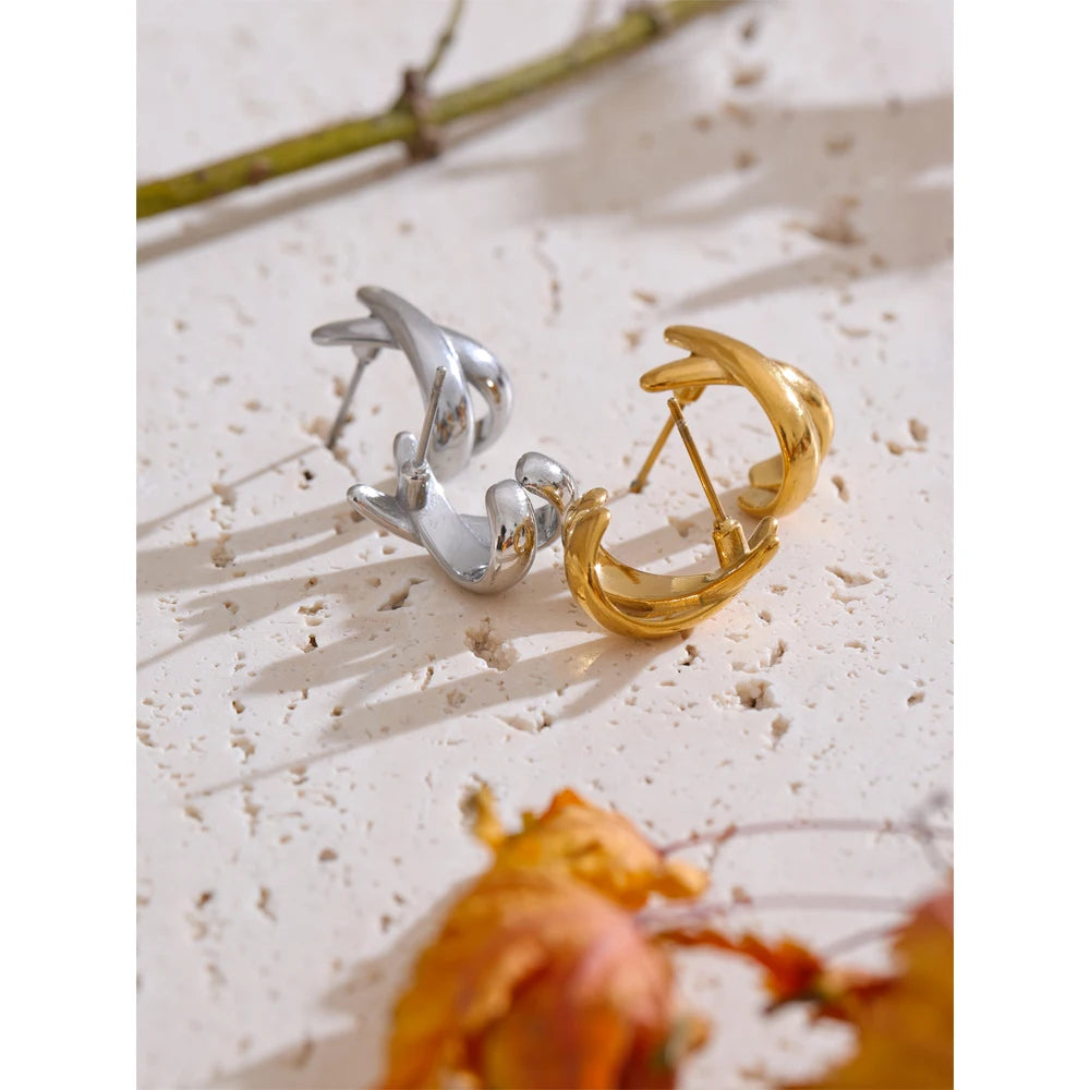 Yhpup Brincos minimalistas em forma de X de metal 18K banhados a PVD diariamente em aço inoxidável joias de moda atraentes para mulheres